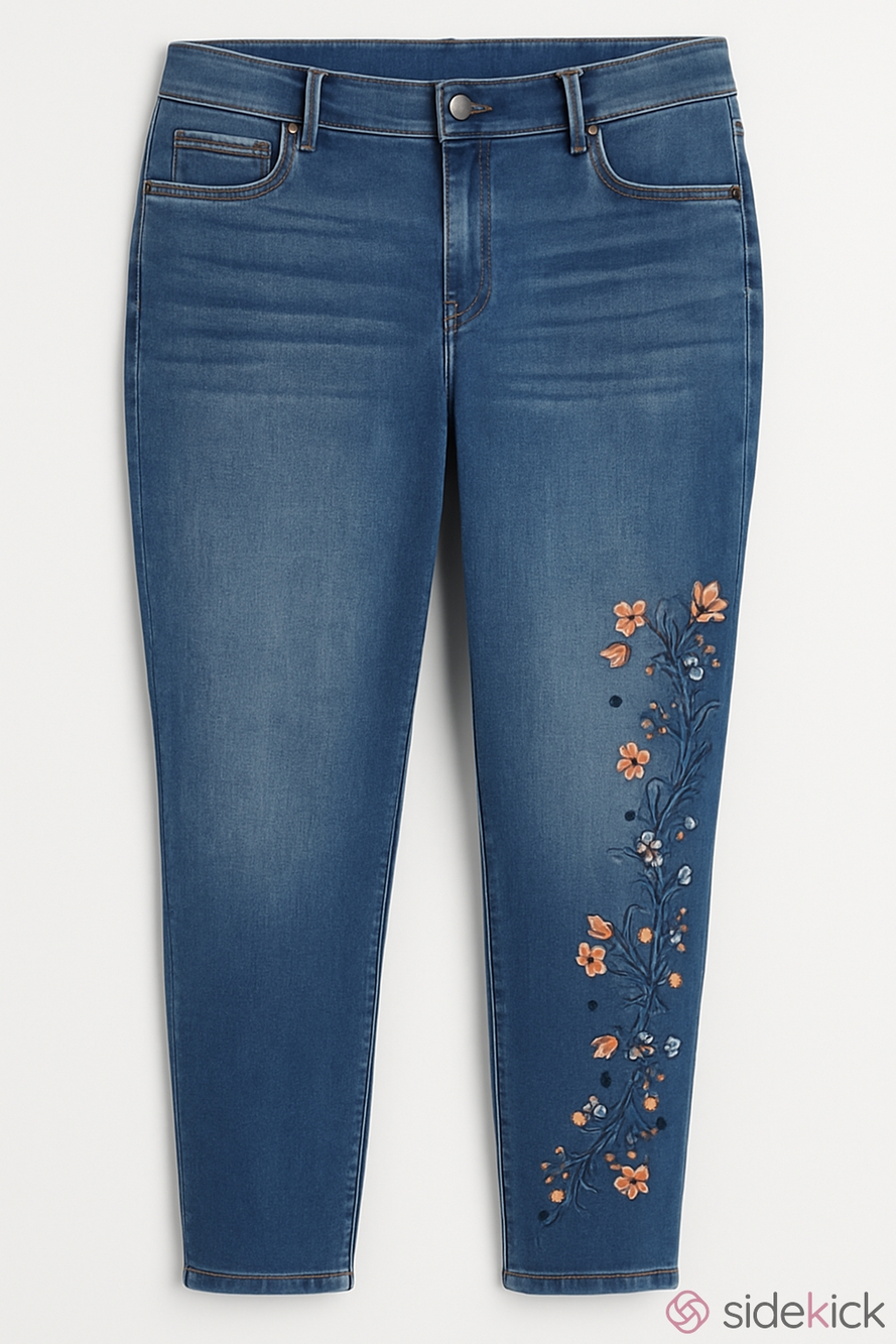 Chico's Pull On Jegging Ankle Jeans with Side Floral Embroidery Chico's Size 3.5